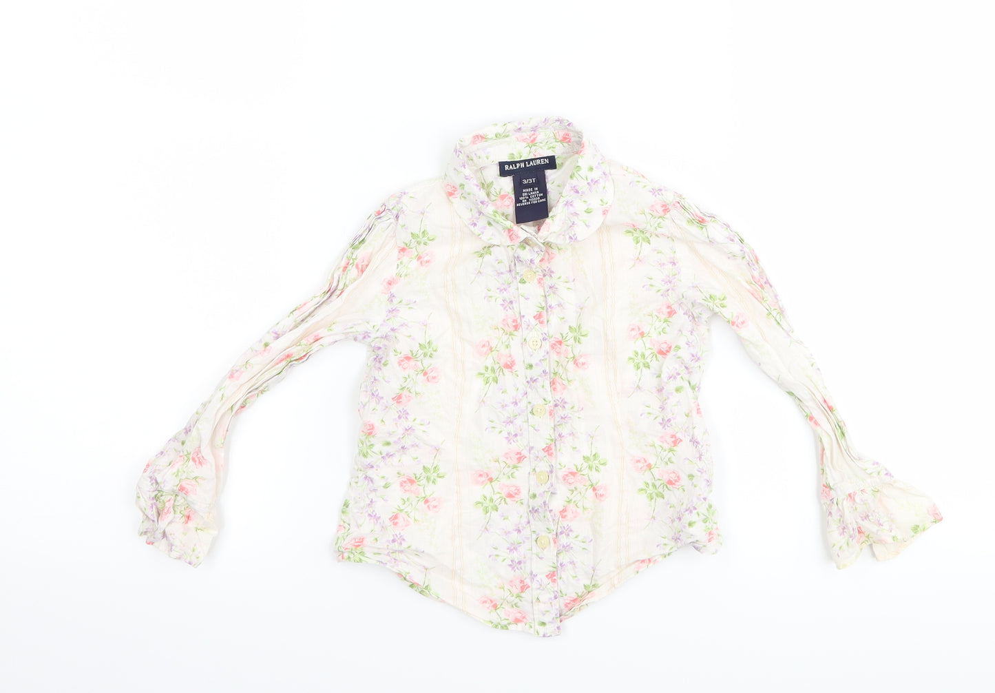 Ralph Lauren Girls Ivory Floral  Basic Button-Up Size 3 Years
