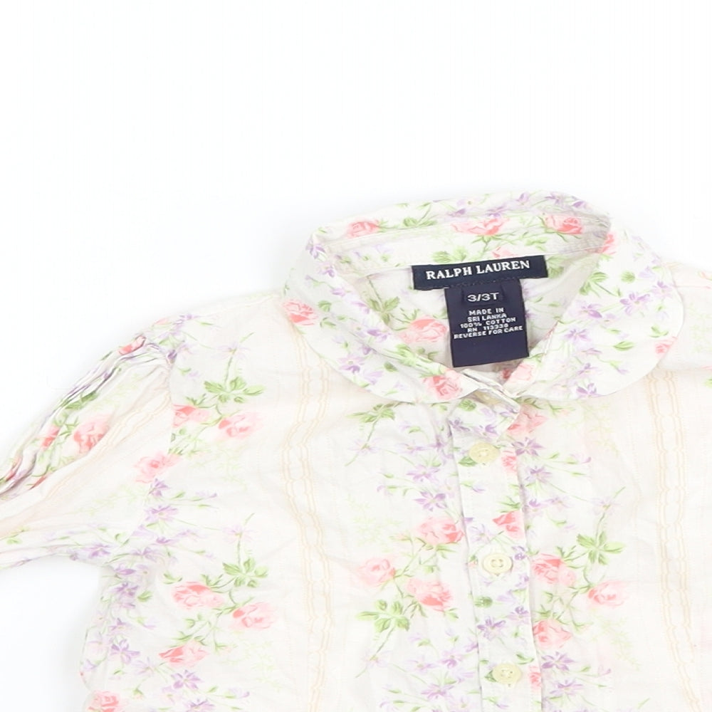 Ralph Lauren Girls Ivory Floral  Basic Button-Up Size 3 Years