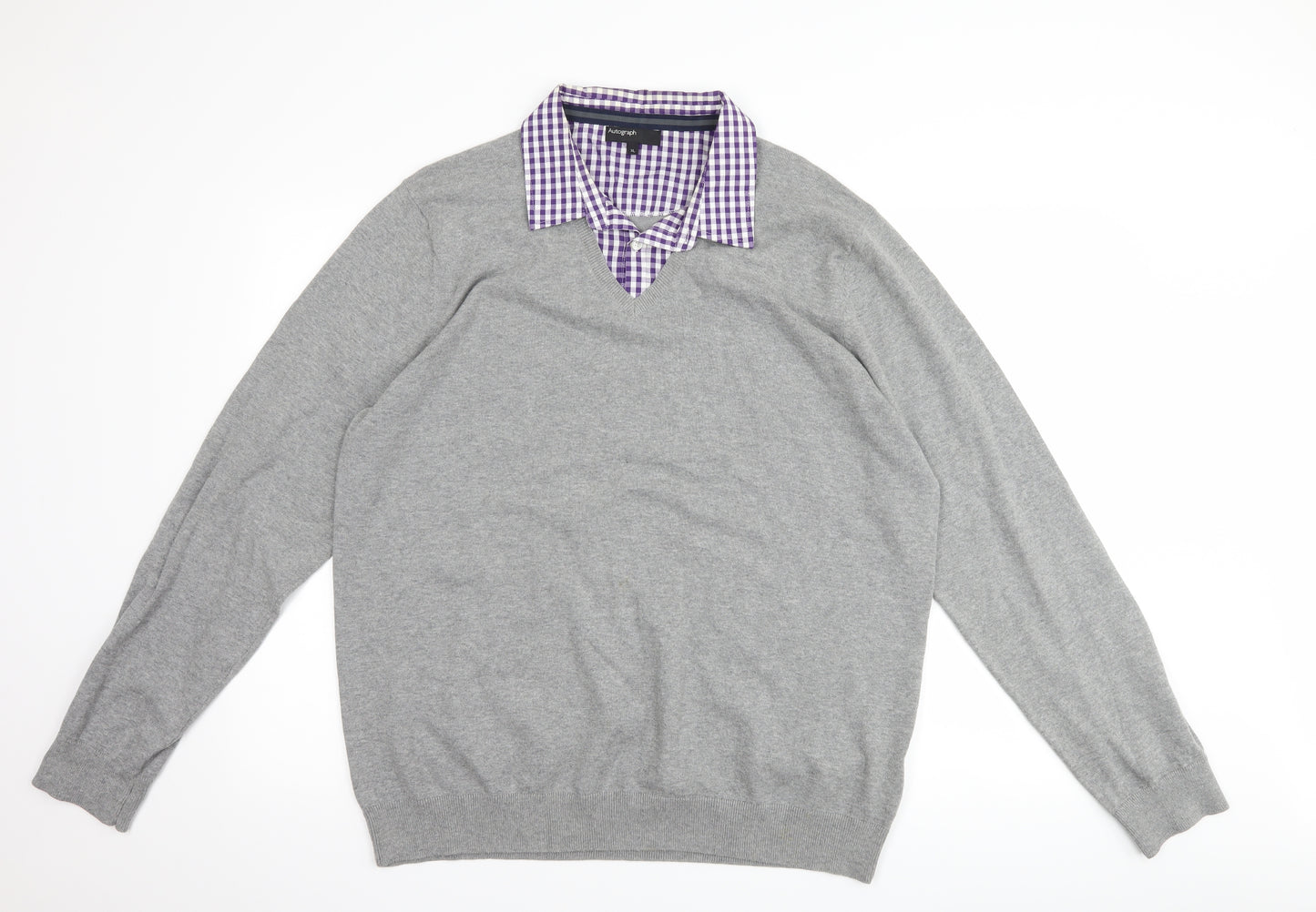 Autograph Mens Grey Check  Pullover Jumper Size XL