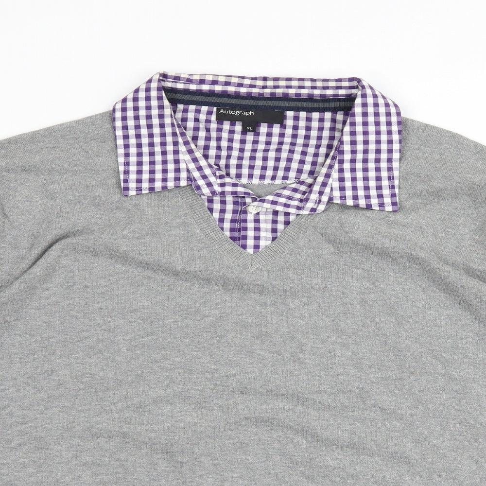 Autograph Mens Grey Check  Pullover Jumper Size XL