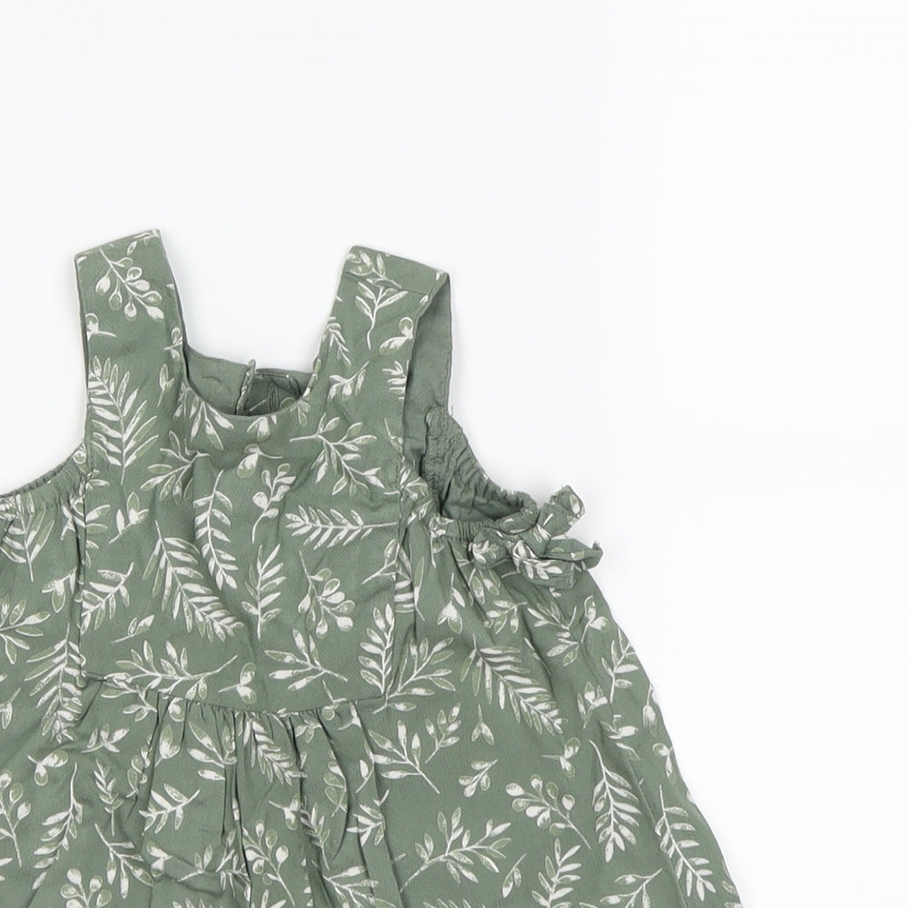 TU  Green Floral  Pinafore/Dungaree Dress  Size 3-6 Months