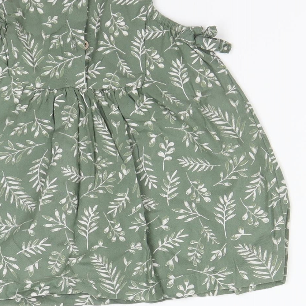 TU  Green Floral  Pinafore/Dungaree Dress  Size 3-6 Months
