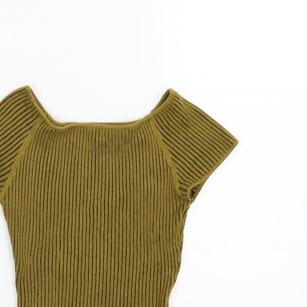 H&M Womens Yellow Striped Knit Pullover Jumper Size XS