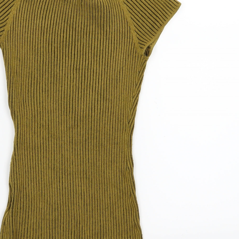 H&M Womens Yellow Striped Knit Pullover Jumper Size XS