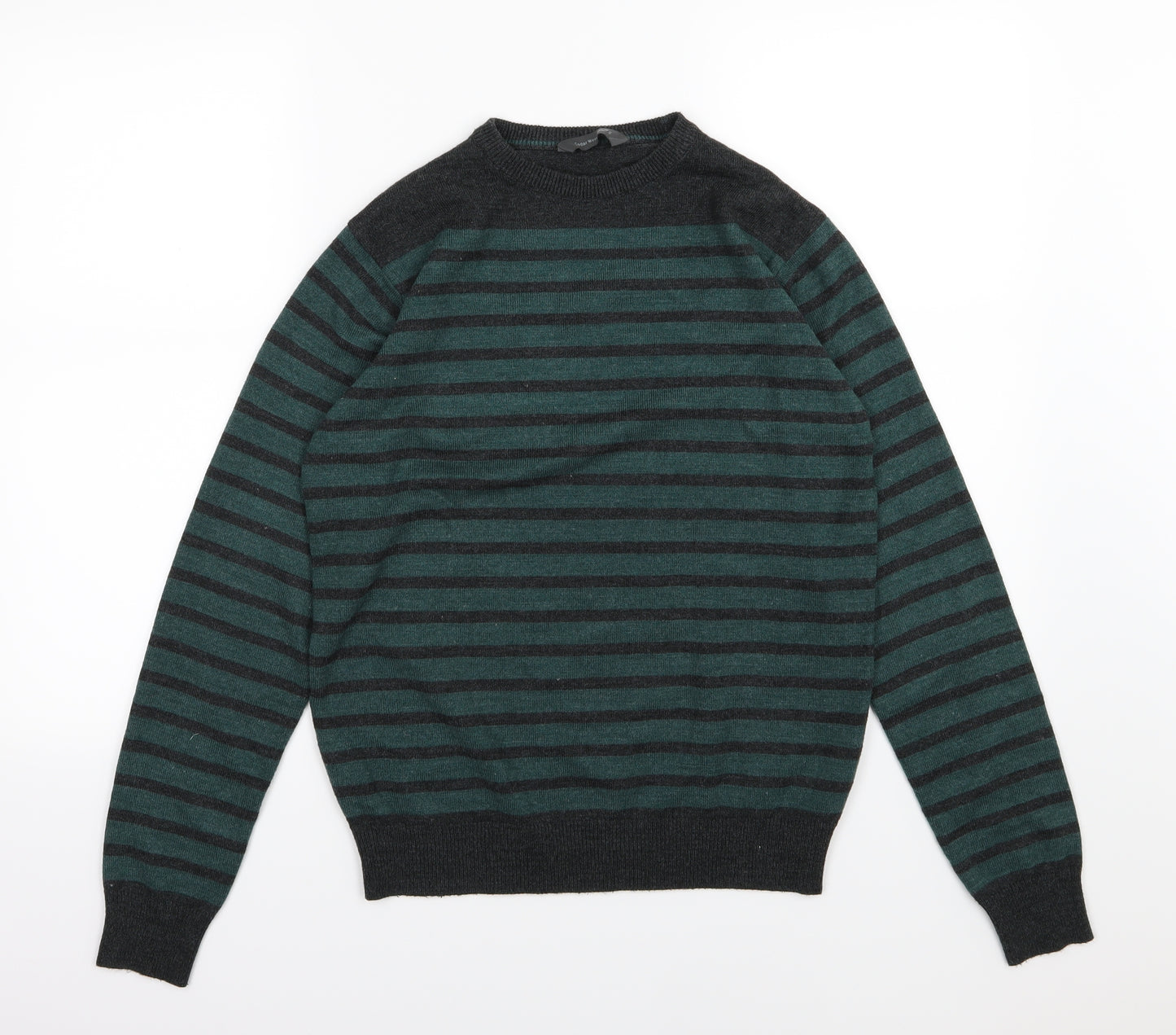 Cedar Wood State Mens Green Striped Knit Pullover Jumper Size S