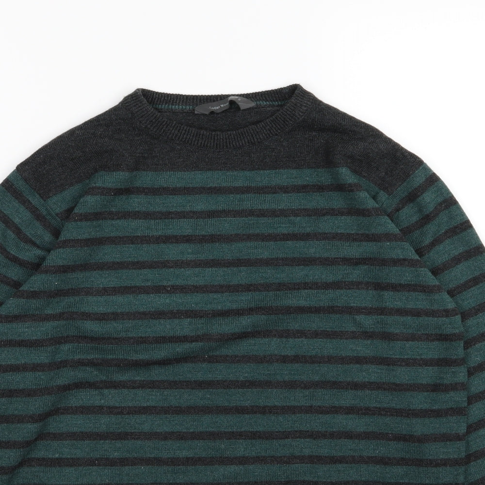 Cedar Wood State Mens Green Striped Knit Pullover Jumper Size S