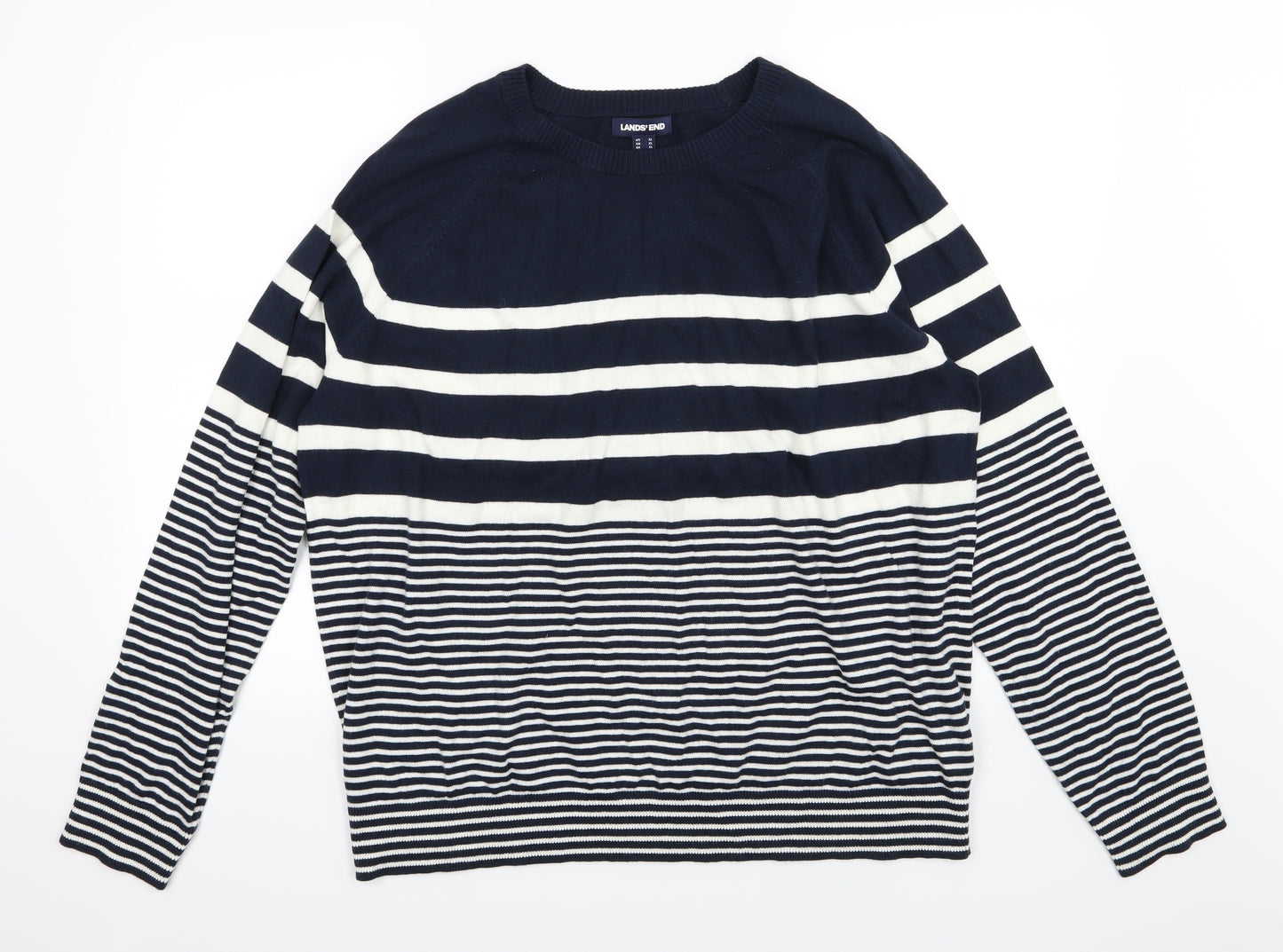 Land's End Mens Blue Striped Knit Pullover Jumper Size XL