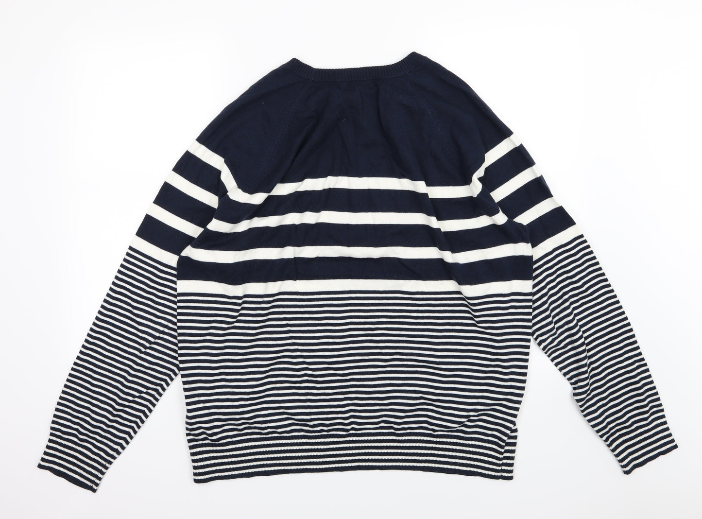 Land's End Mens Blue Striped Knit Pullover Jumper Size XL