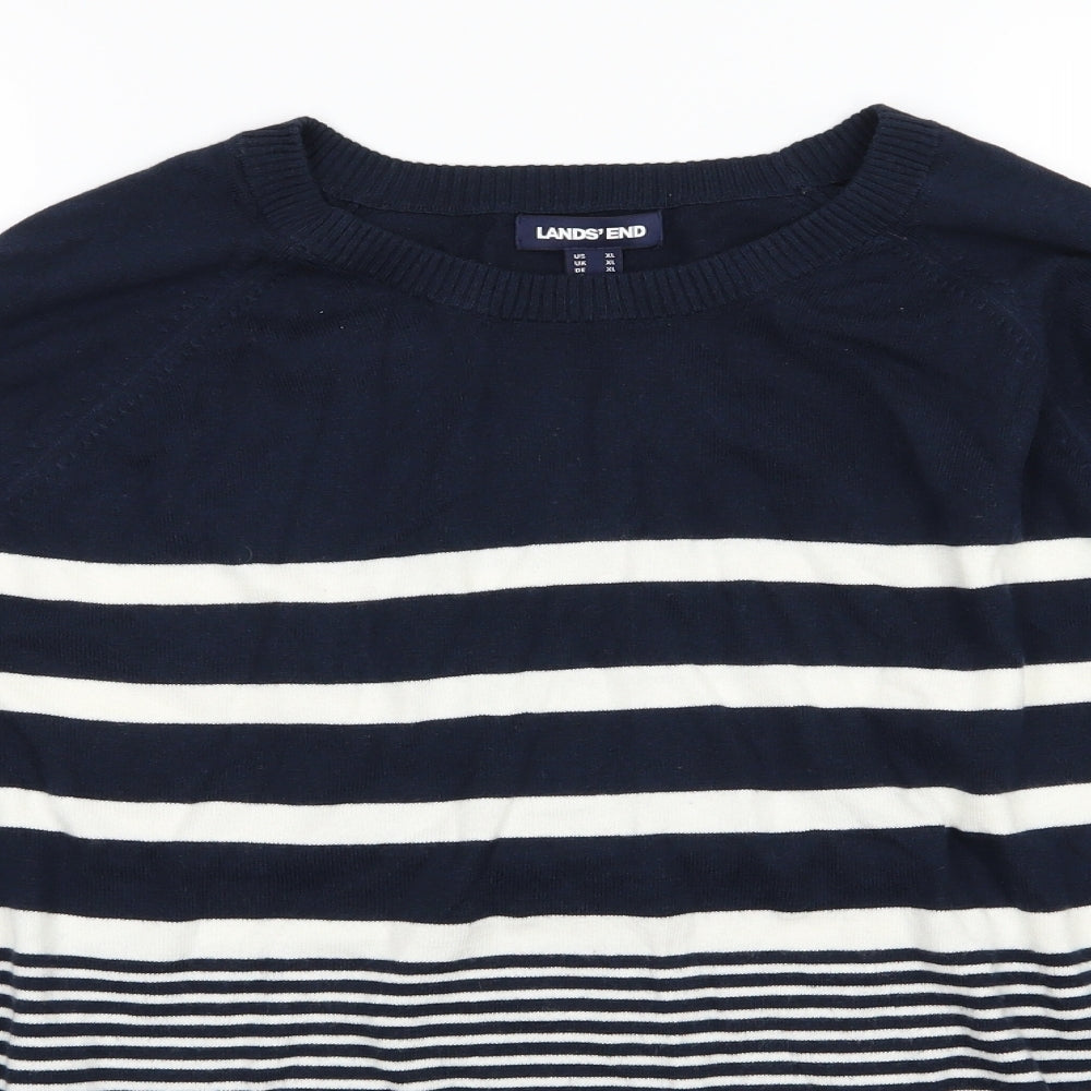 Land's End Mens Blue Striped Knit Pullover Jumper Size XL