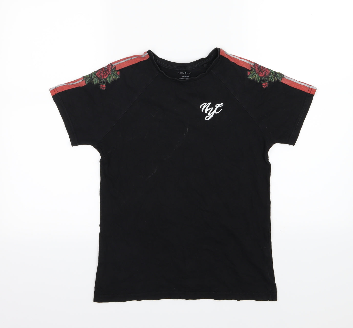 Primark Boys Black Floral Jersey Basic T-Shirt Size 11-12 Years  - NYC