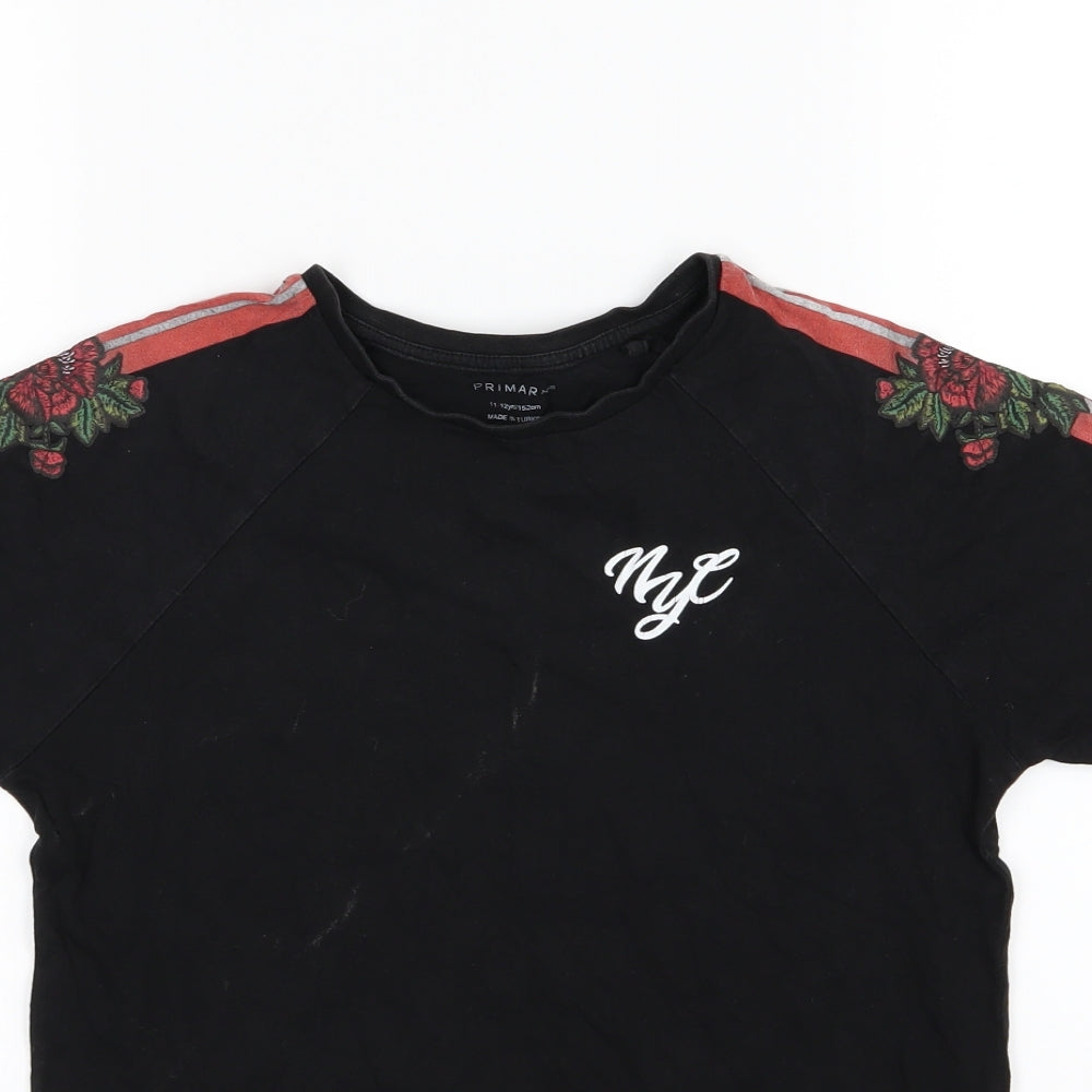Primark Boys Black Floral Jersey Basic T-Shirt Size 11-12 Years  - NYC