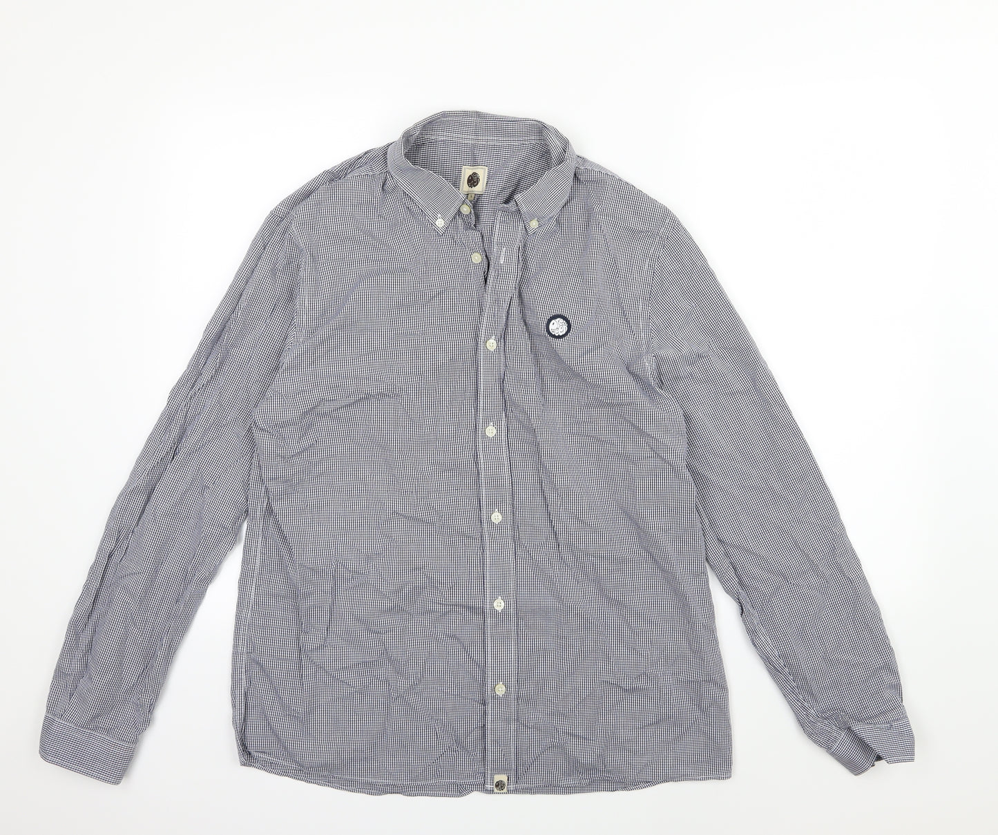 Pretty Green Mens Blue Striped Woven  Button-Up Size L
