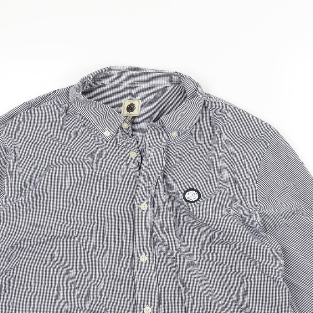 Pretty Green Mens Blue Striped Woven  Button-Up Size L