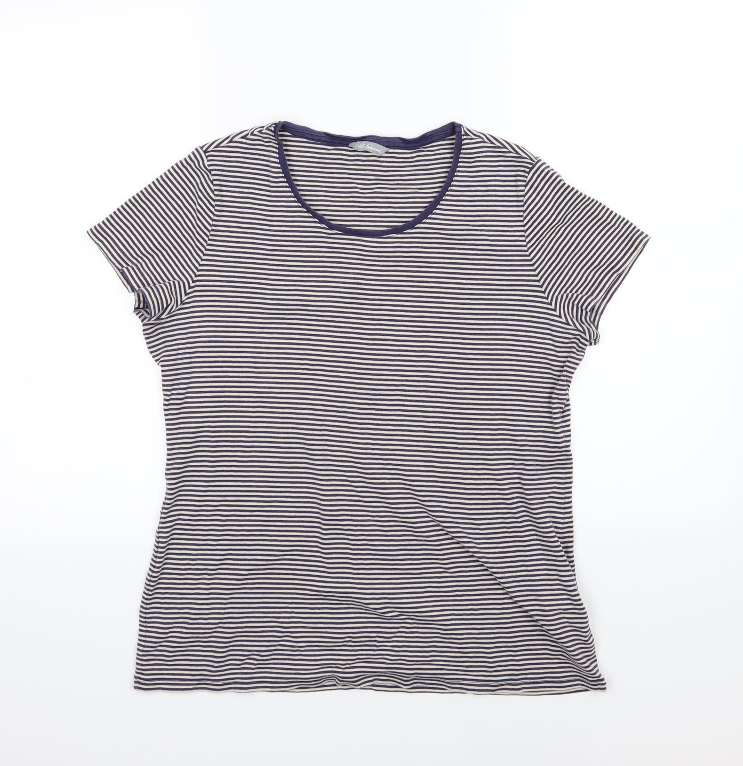 Marks and Spencer Womens Blue Striped Jersey Basic T-Shirt Size 18