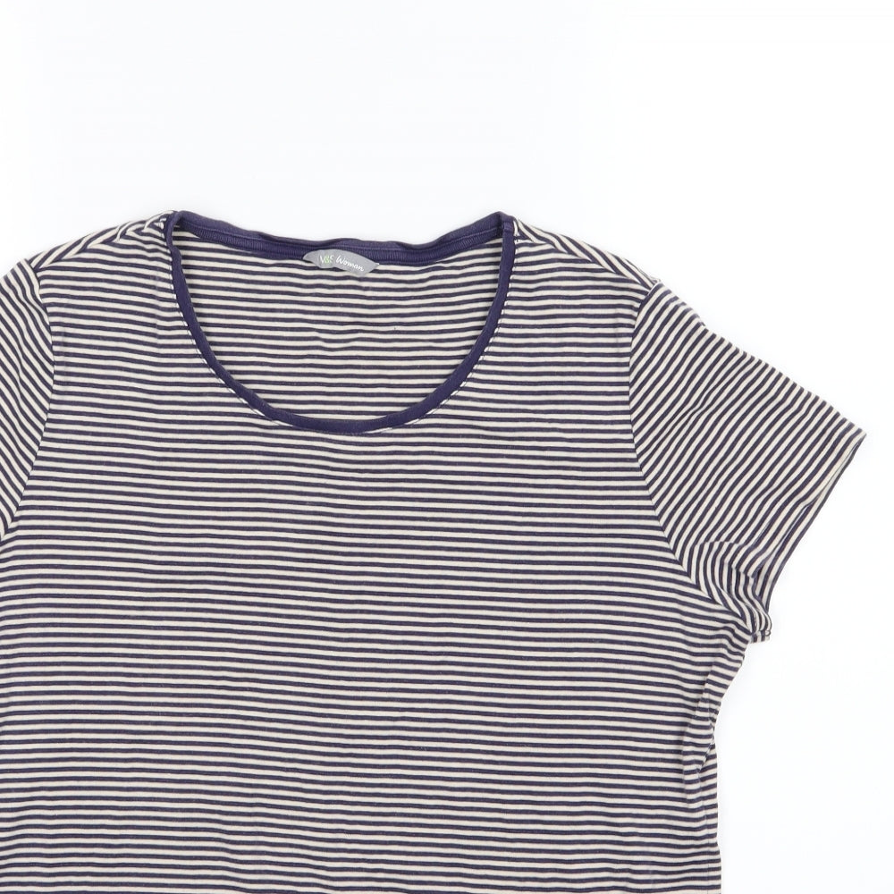 Marks and Spencer Womens Blue Striped Jersey Basic T-Shirt Size 18