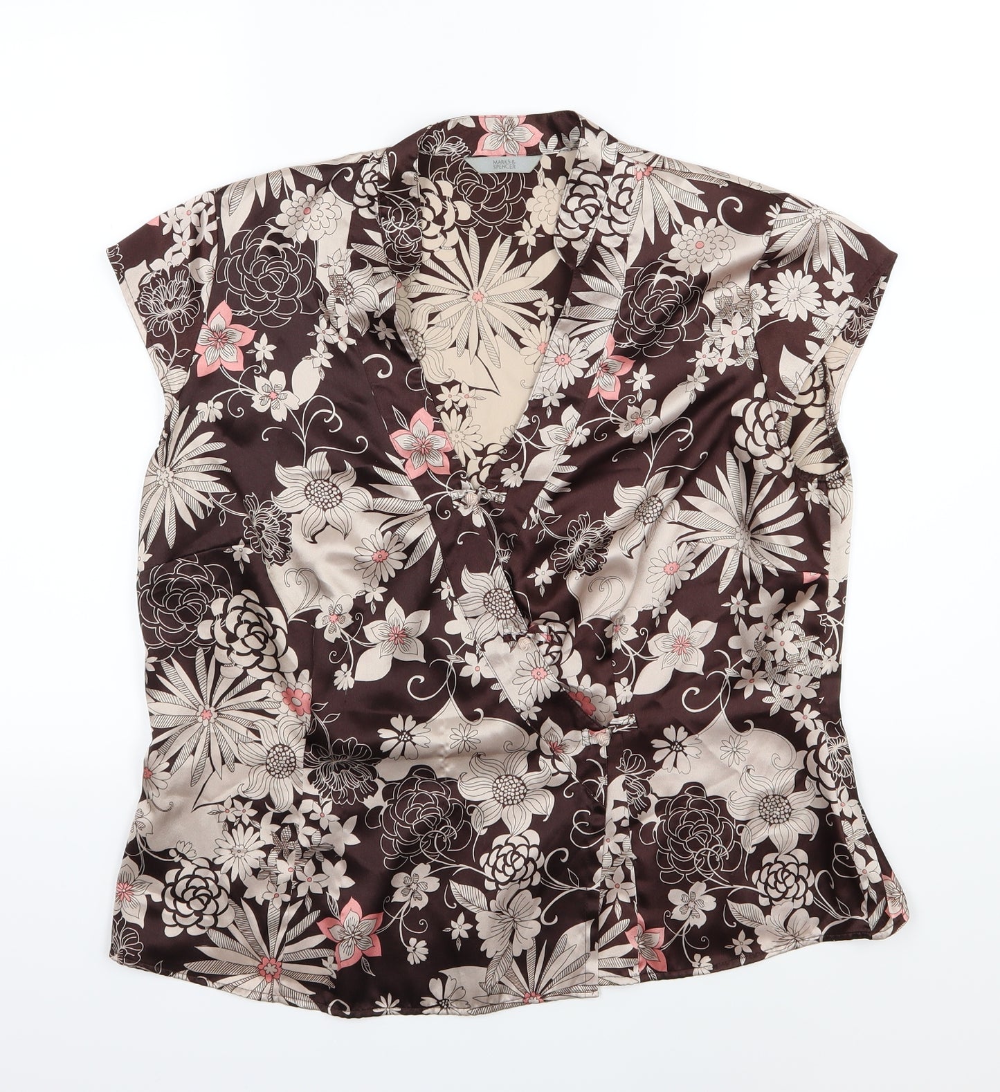 Marks and Spencer Womens Brown Floral Chiffon Wrap Blouse Size 18