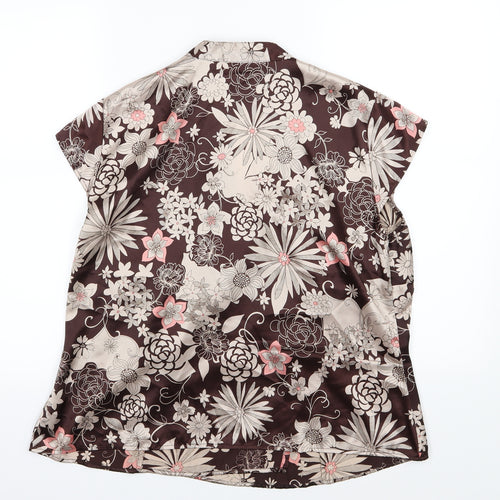 Marks and Spencer Womens Brown Floral Chiffon Wrap Blouse Size 18