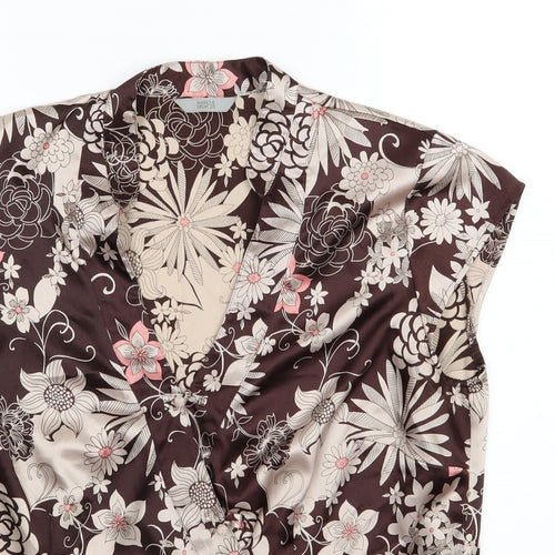 Marks and Spencer Womens Brown Floral Chiffon Wrap Blouse Size 18