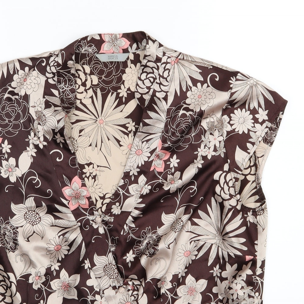 Marks and Spencer Womens Brown Floral Chiffon Wrap Blouse Size 18