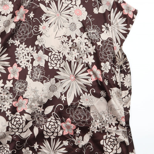 Marks and Spencer Womens Brown Floral Chiffon Wrap Blouse Size 18