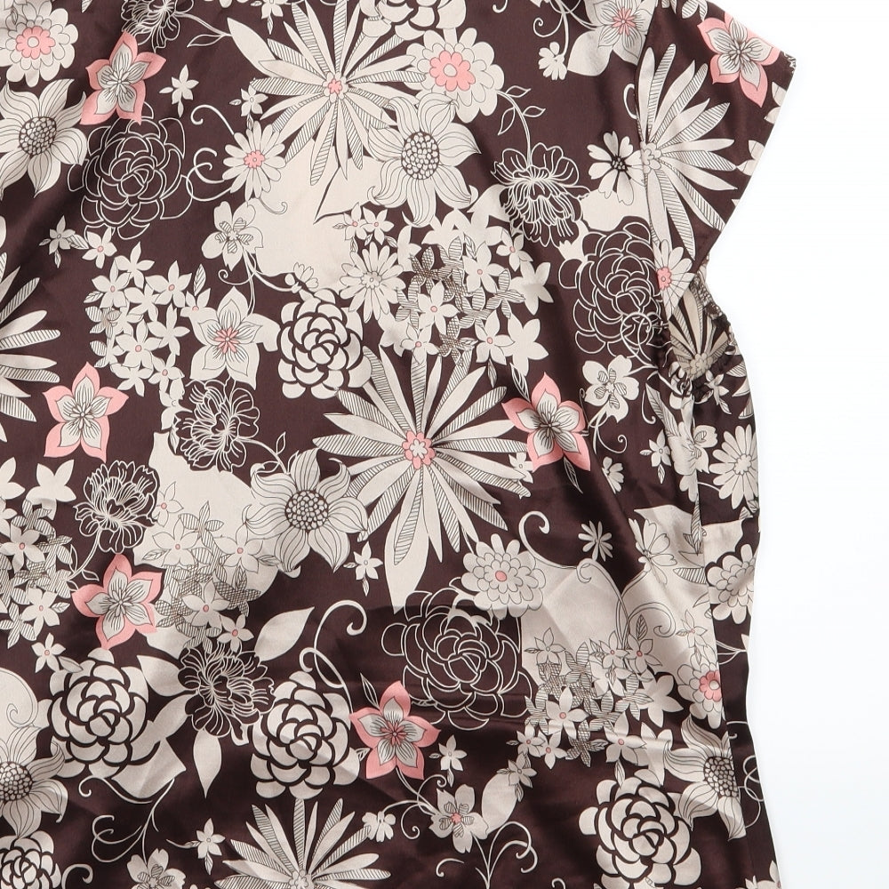 Marks and Spencer Womens Brown Floral Chiffon Wrap Blouse Size 18