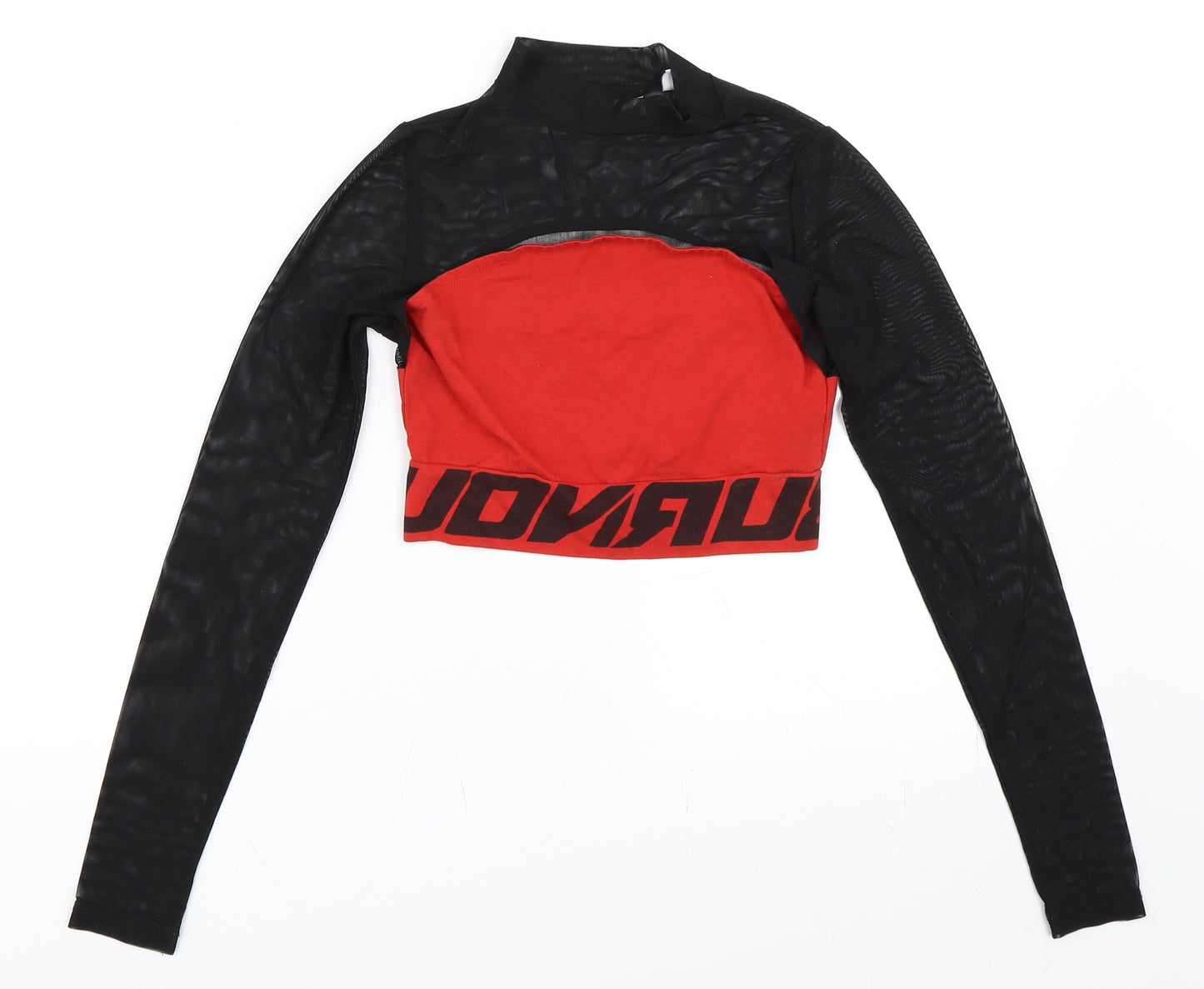 ASOS Womens Red   Basic T-Shirt Size 8  - Mesh Sleeve Crop Top