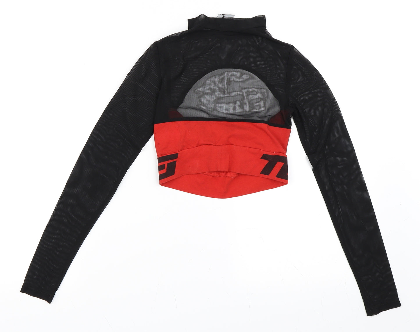 ASOS Womens Red   Basic T-Shirt Size 8  - Mesh Sleeve Crop Top