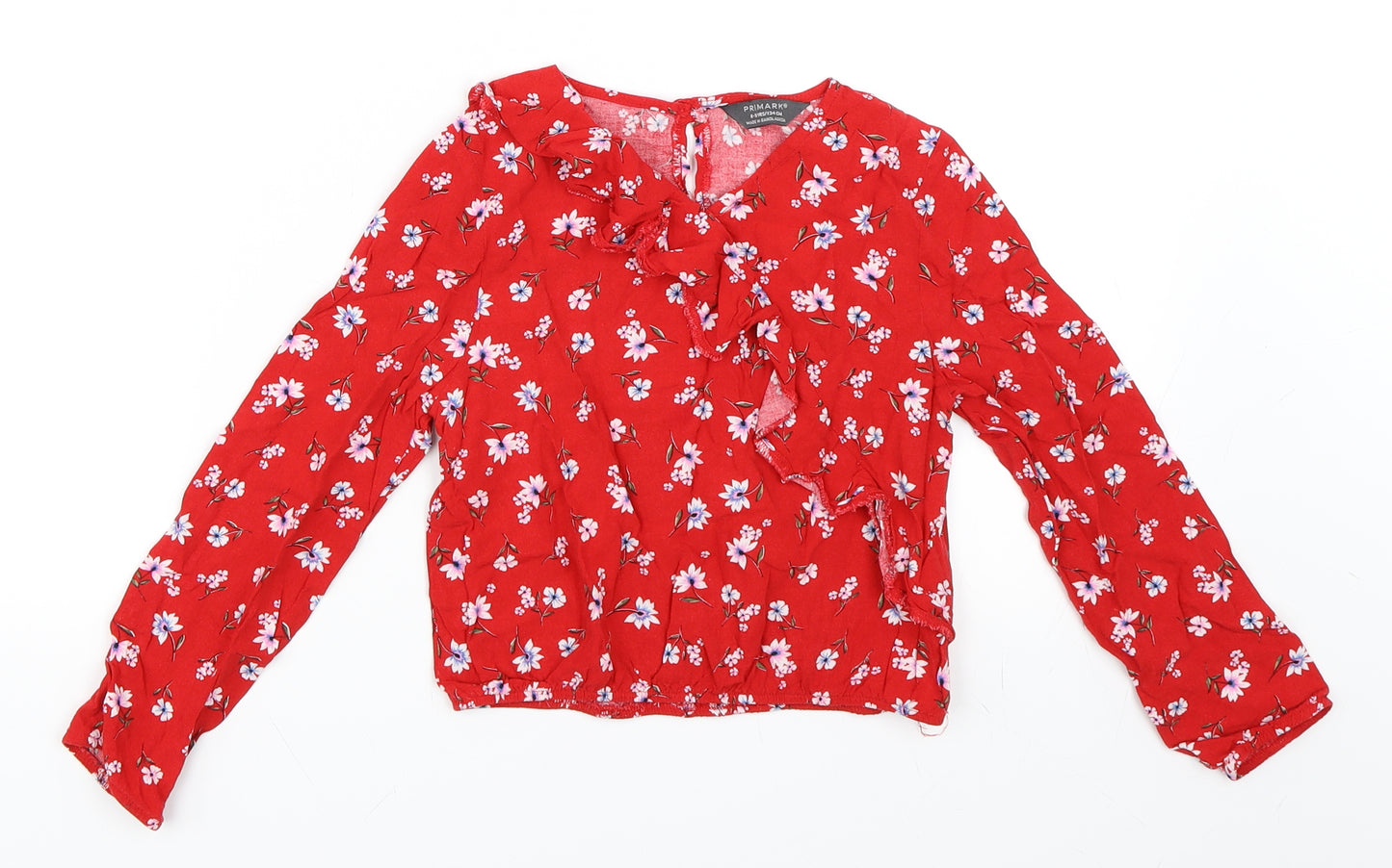 Primark Girls Red Floral  Basic Blouse Size 8-9 Years