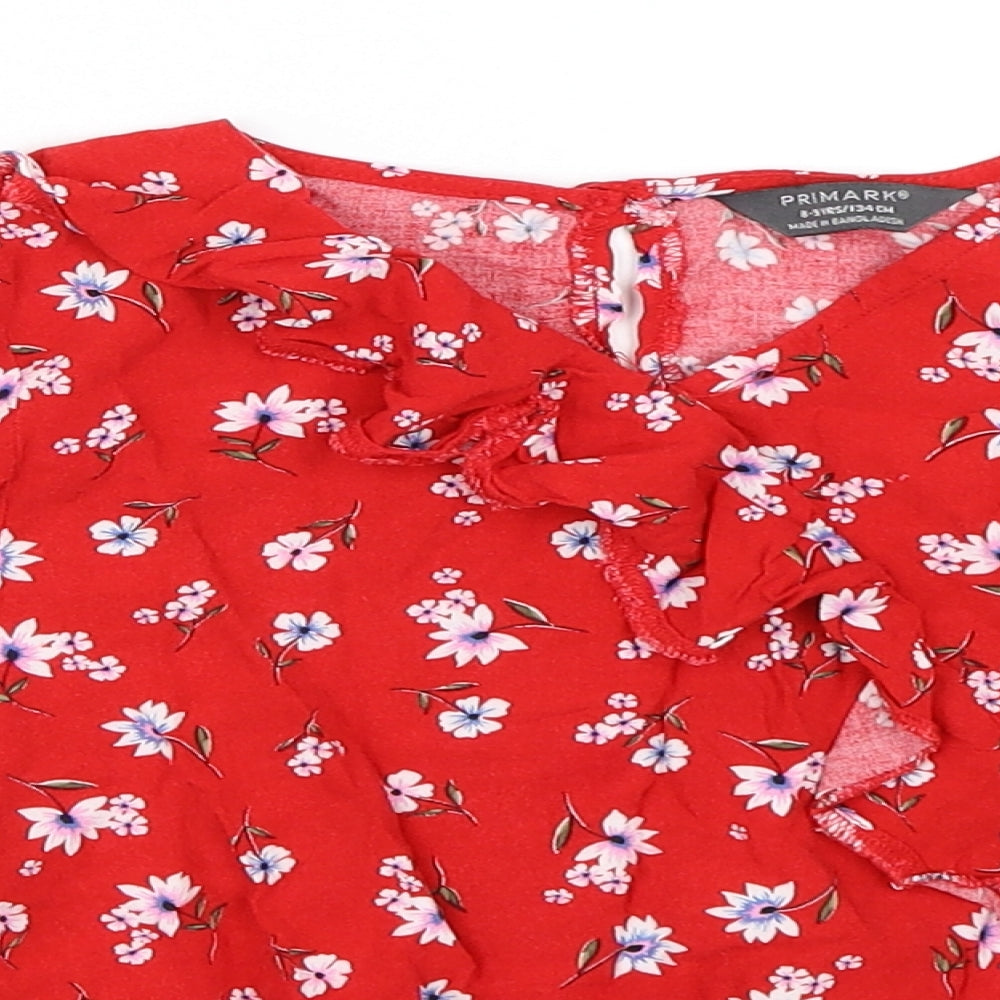 Primark Girls Red Floral  Basic Blouse Size 8-9 Years