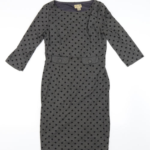 Lindy Bop Womens Grey Polka Dot  Pencil Dress  Size 12