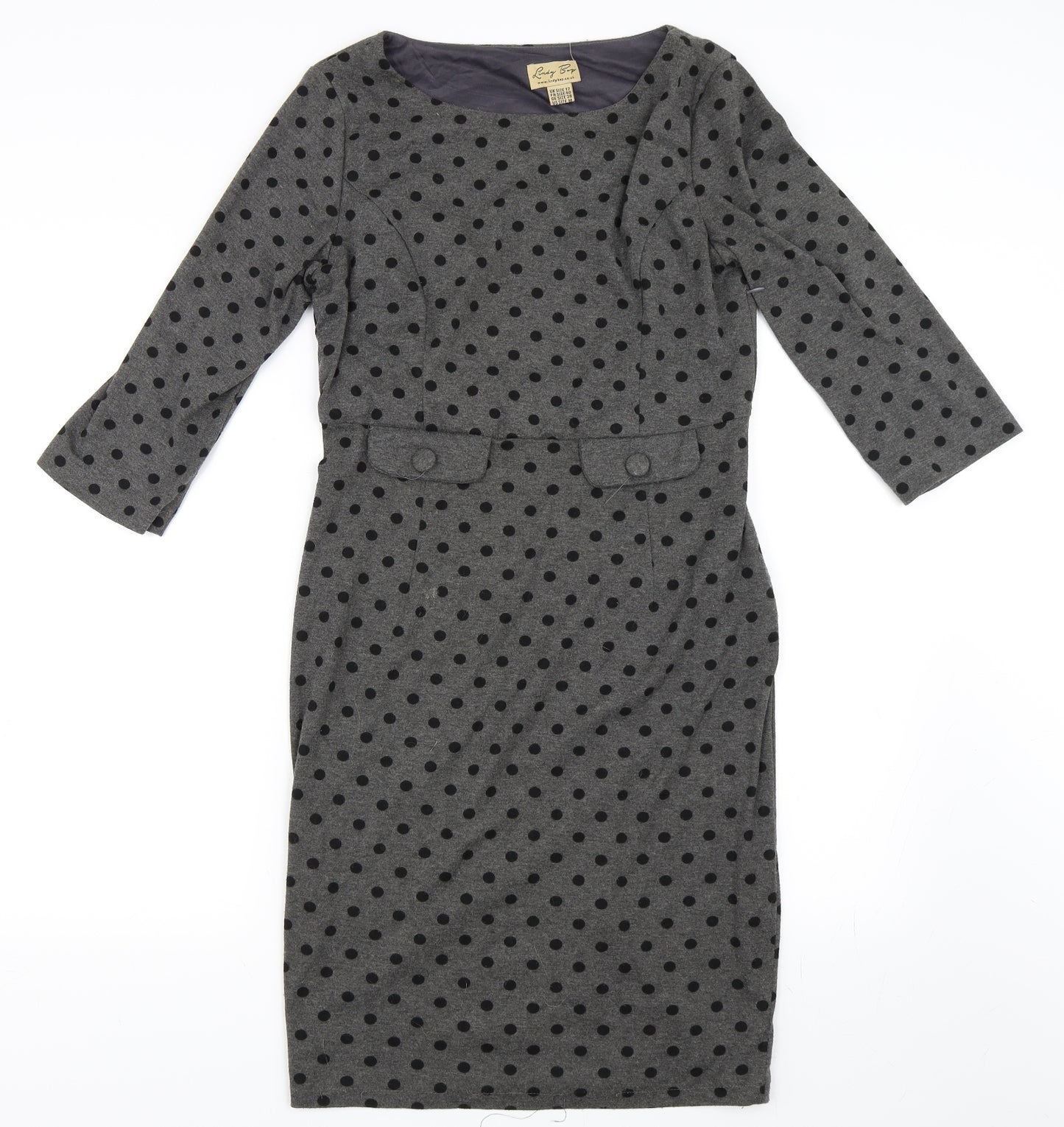 Lindy Bop Womens Grey Polka Dot  Pencil Dress  Size 12