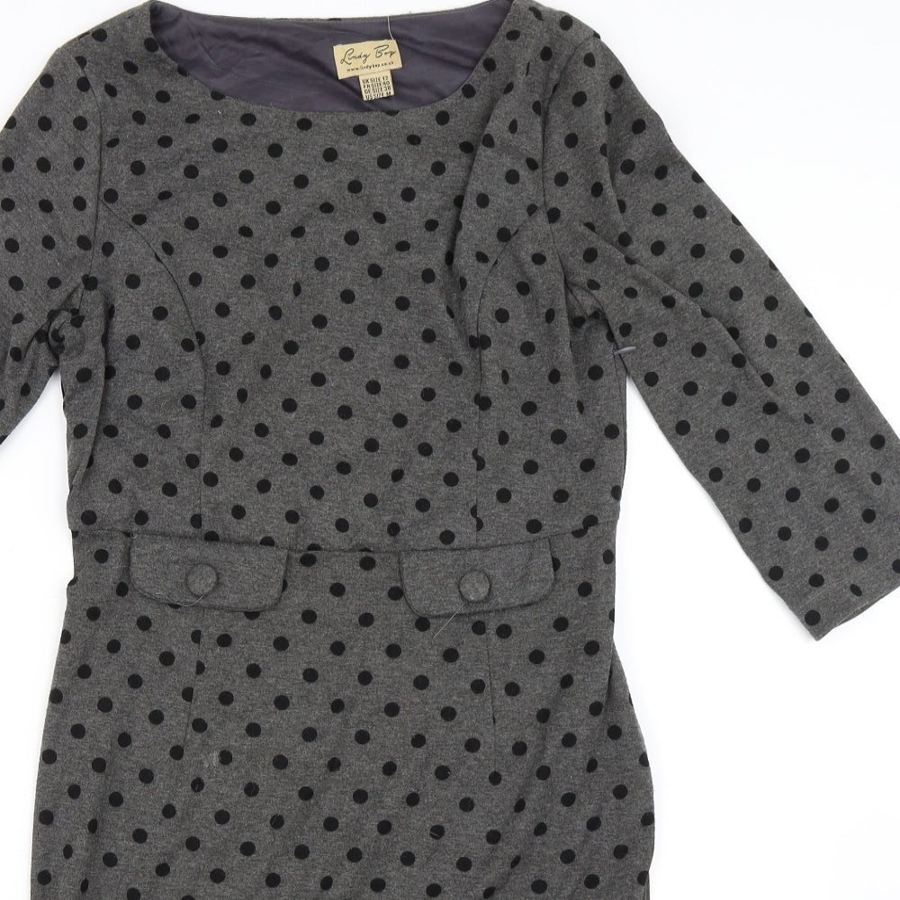 Lindy Bop Womens Grey Polka Dot  Pencil Dress  Size 12