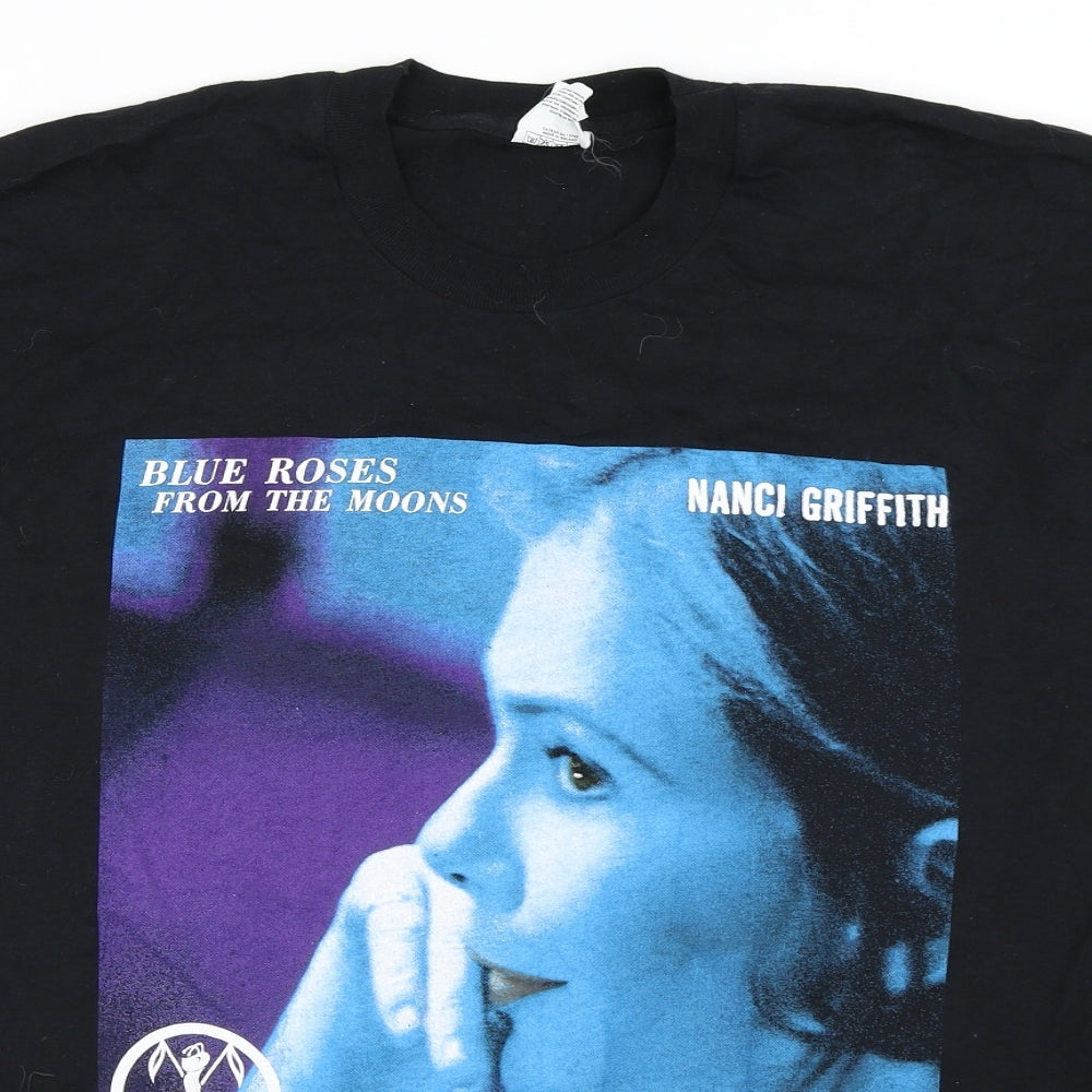 Preworn Mens Black    T-Shirt Size L  - Nanci Griffith