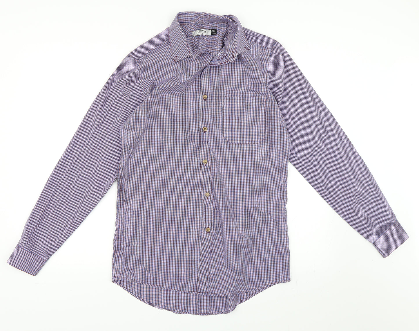 Topman Mens Blue Check   Button-Up Size S