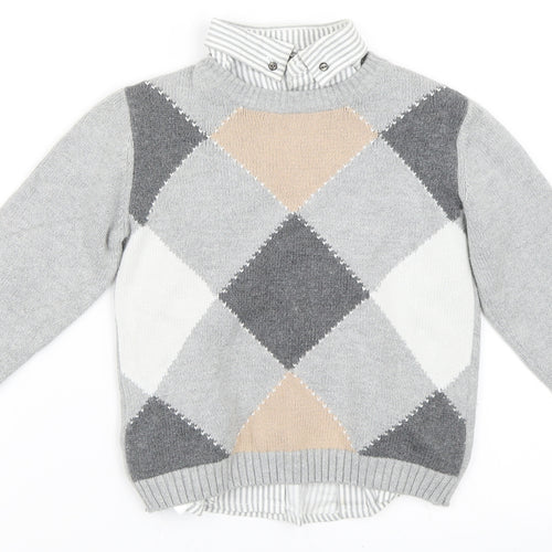 Tutto Piccolo Boys Grey Argyle/Diamond  Pullover Jumper Size 4 Years