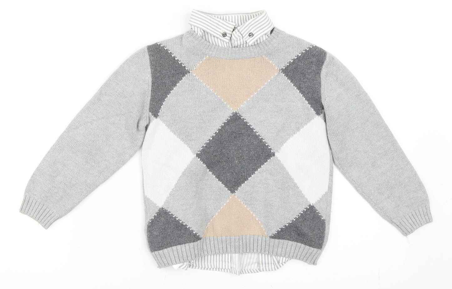 Tutto Piccolo Boys Grey Argyle/Diamond  Pullover Jumper Size 4 Years