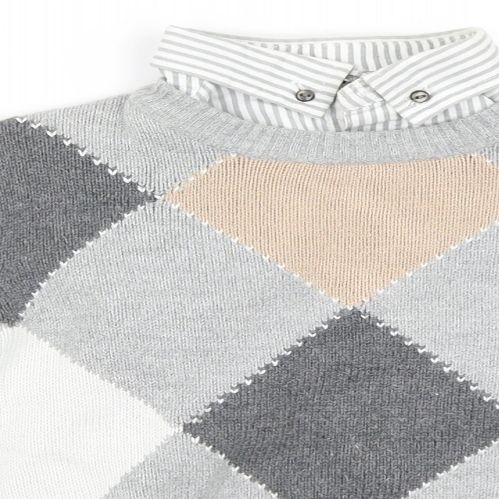 Tutto Piccolo Boys Grey Argyle/Diamond  Pullover Jumper Size 4 Years