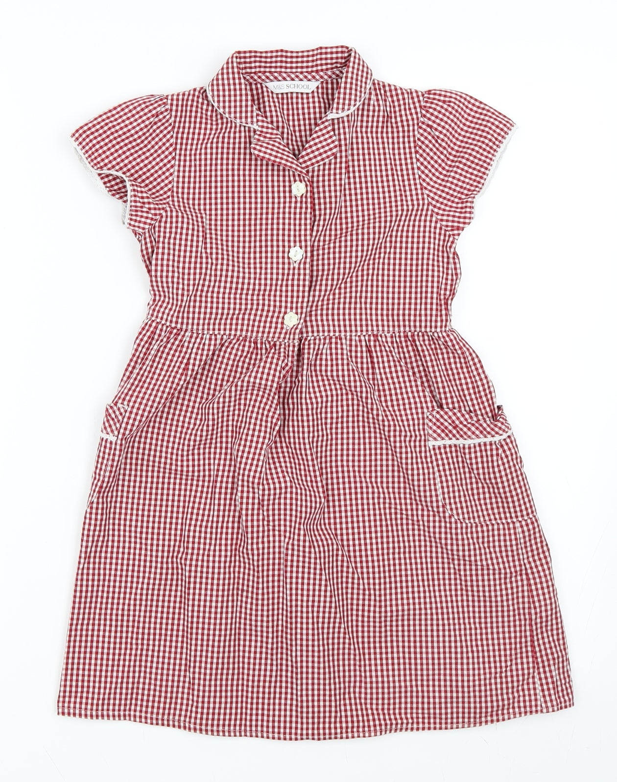 Marks and Spencer Girls Red Check  Skater Dress  Size 5-6 Years  - School Dress