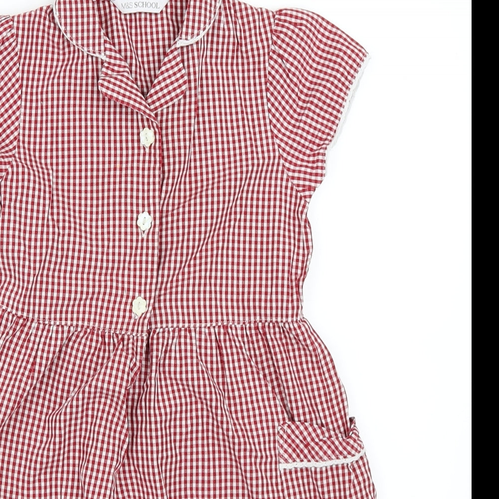 Marks and Spencer Girls Red Check  Skater Dress  Size 5-6 Years  - School Dress