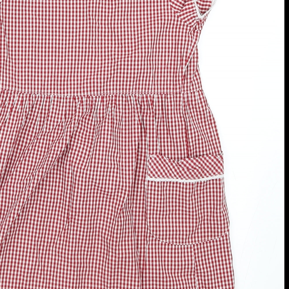 Marks and Spencer Girls Red Check  Skater Dress  Size 5-6 Years  - School Dress