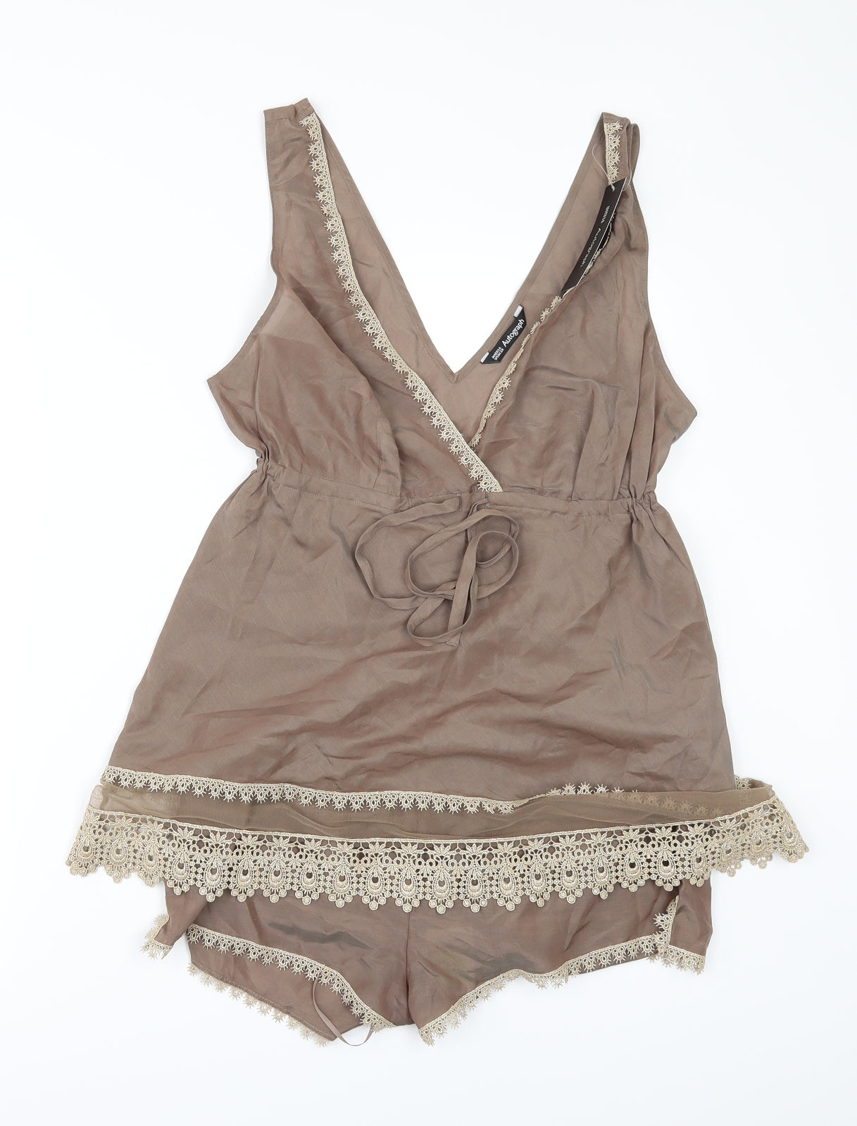 Marks and Spencer Womens Beige Solid  Top Pyjama Set Size 14