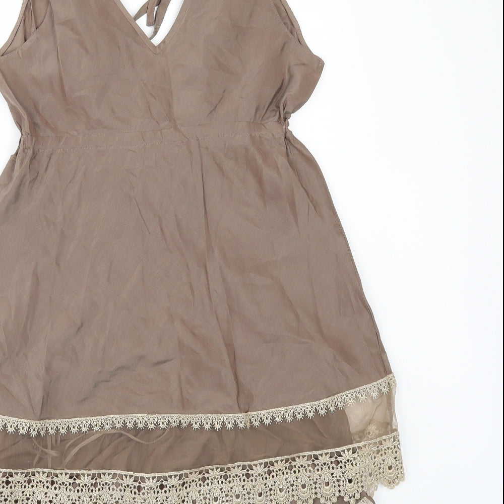 Marks and Spencer Womens Beige Solid  Top Pyjama Set Size 14