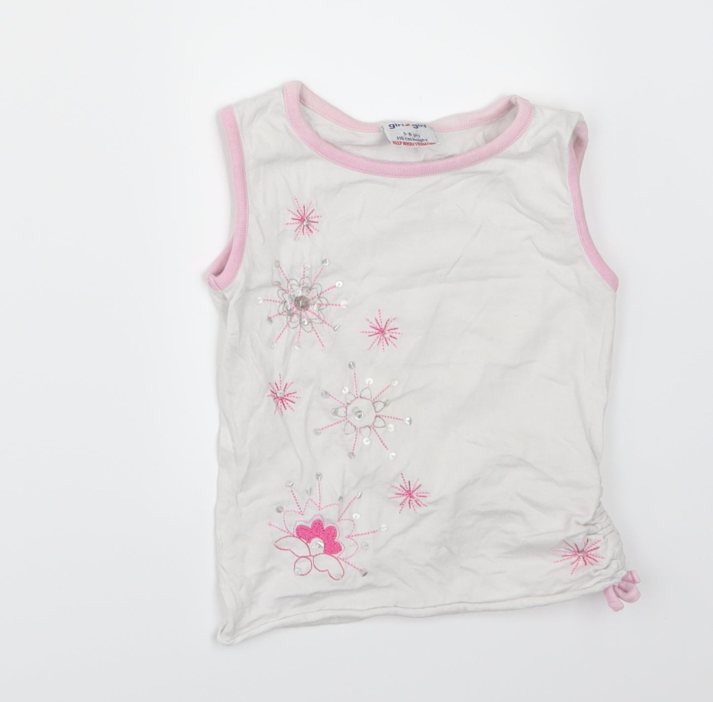 girl2girl Girls White Floral  Basic T-Shirt Size 5-6 Years