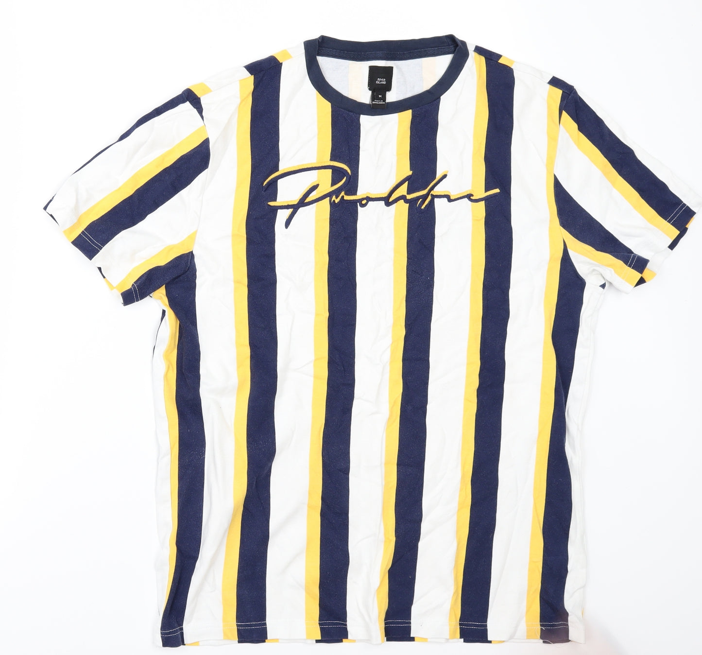 River Island Mens White Striped   T-Shirt Size M