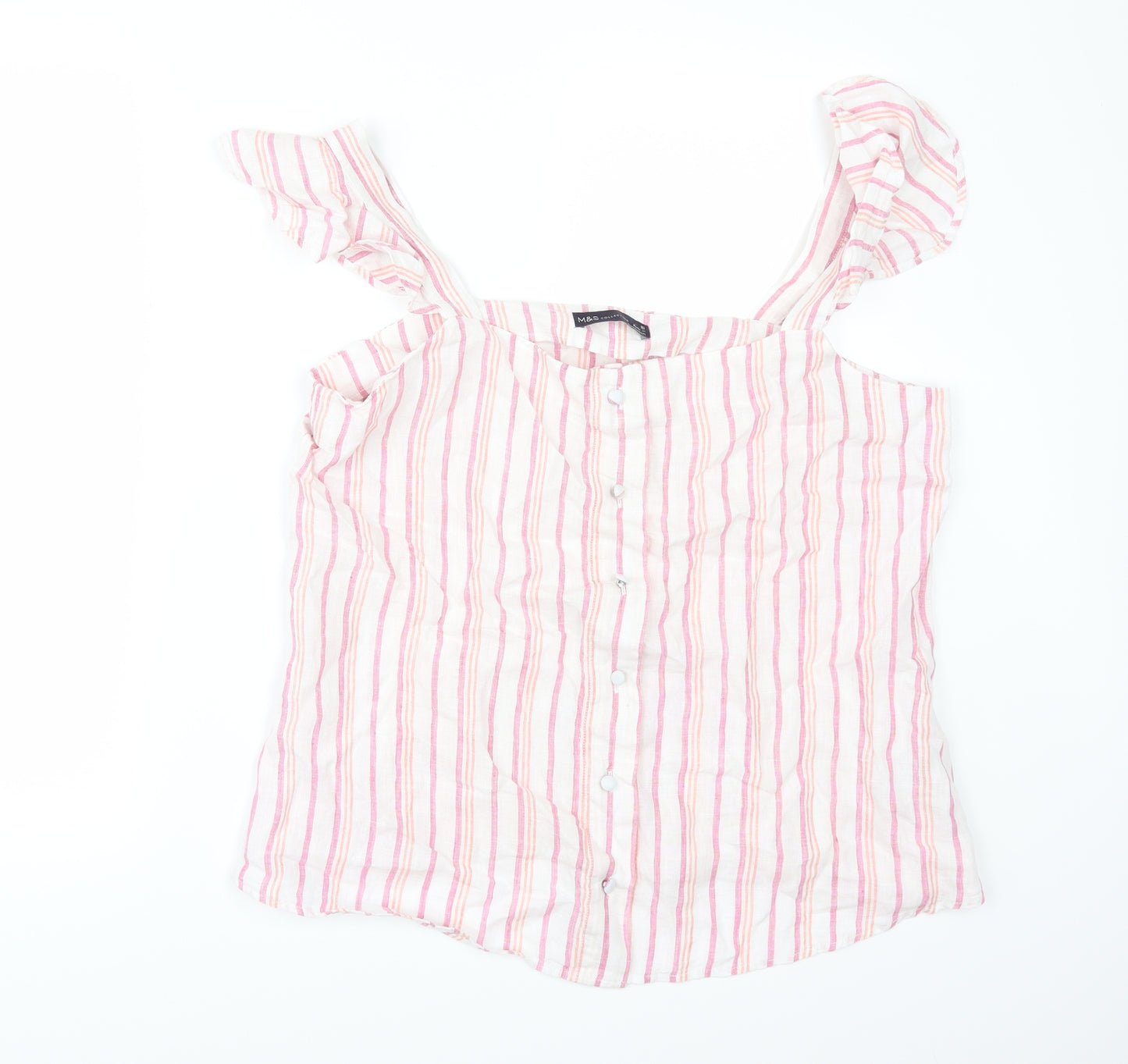 Marks and Spencer Womens White Striped  Camisole Button-Up Size 16