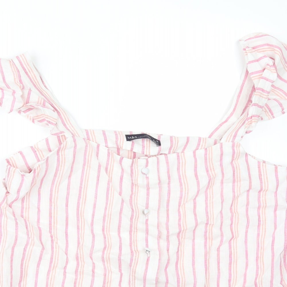 Marks and Spencer Womens White Striped  Camisole Button-Up Size 16