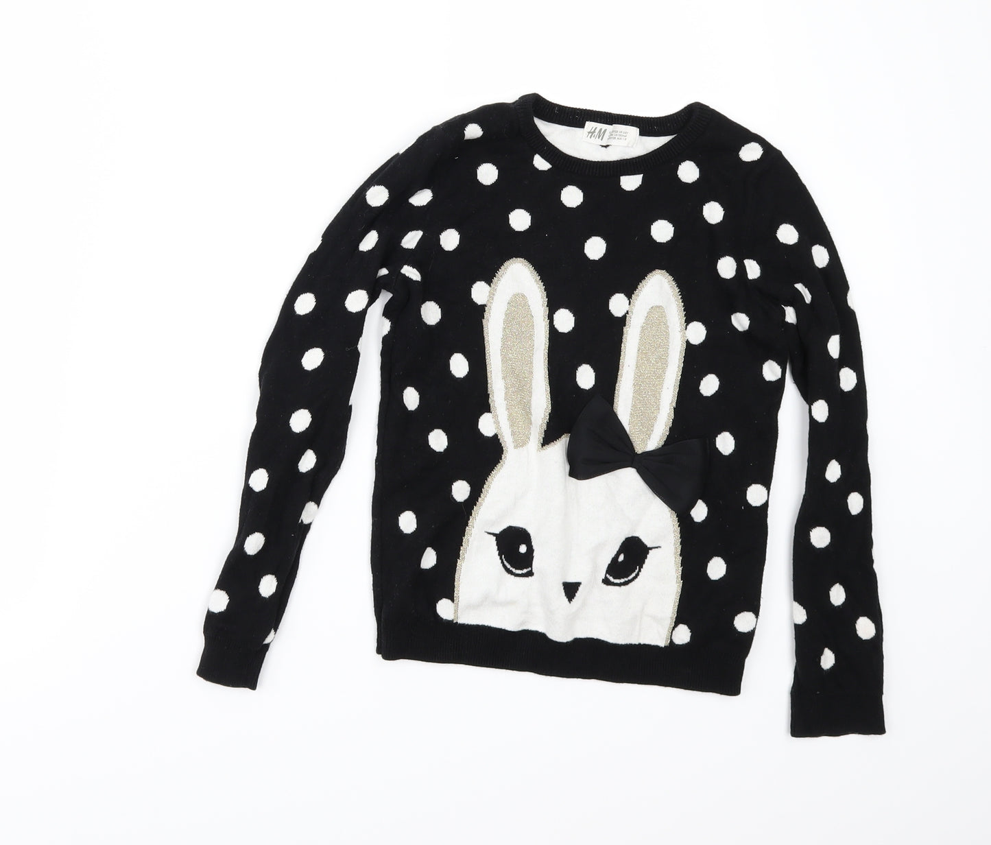 H&M Girls Black Polka Dot  Pullover Jumper Size 7-8 Years