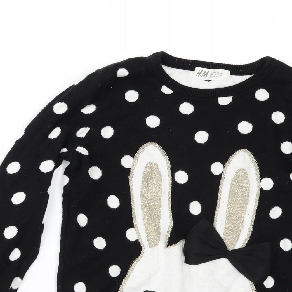 H&M Girls Black Polka Dot  Pullover Jumper Size 7-8 Years