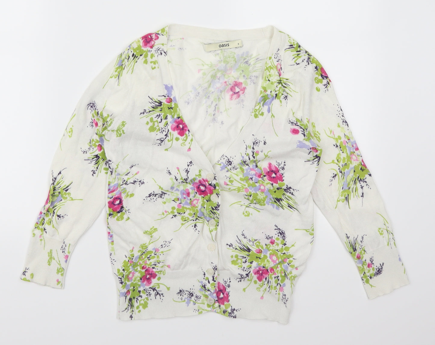 Oasis Womens White Floral  Cardigan Jumper Size S