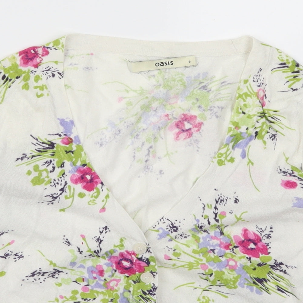Oasis Womens White Floral  Cardigan Jumper Size S